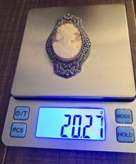 Sterling Silver Marcasite Cameo Brooch Pendant Hand Carved 9252