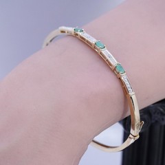 7″, vermeil gold over Sterling 925 silver bracelet, hinged bangle jade diamond