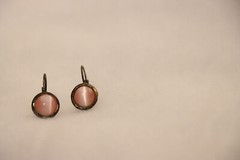 Domed round pink cat eye vintage drop earrings
