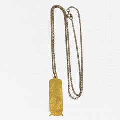 Vintage Egyptian Hieroglyphic Pendant Necklace Gold Tone Cartouche Charm 24″