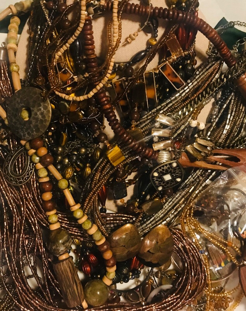 1/2LB Jewelry TREASURE Lot with Earthy & Warm Amber, Brown golden Autumn theme