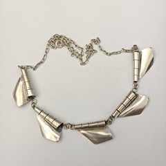 Modernist Silver Necklace Sculptural Artisan Bib Statement Abstract Handmade VTG