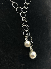 Vtg 925 Sterling Silver Circle Link Lariat Y Necklace 17.5″ Modernist Orb Drop