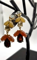 JJG Vtg Clip Dangle Earrings Rhinestone Leaf Drop MCM Mark Beautiful Unique