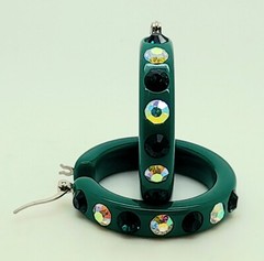 E179 Dk green lucite Acrylic wide 1.5 Hoop dk green & ab color Fashion Earrings