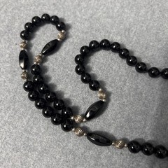 Vintage Sterling Silver And Black Onyx Necklace Beaded Ball Cocktail 25”