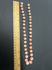 VTG Banded Calcite Necklace round beads 20″ Graduated Pink coral peach colors