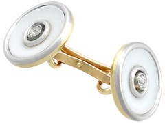 1920’s 0.24 Ct Diamond 18k Yellow Gold and Hardstone Cufflink and Stud Set