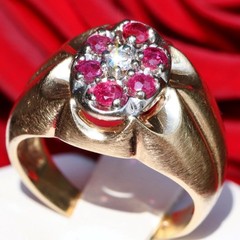 14k Yellow Gold 0.56ct Natural Diamond Sz 8 Ring Ruby Vintage Heated 6.37g N3078
