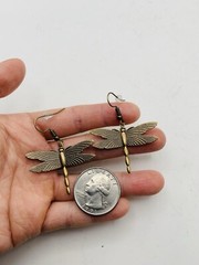 Vintage Style Antiqued Bronze Tone Art Nouveau Dragonfly Elegant Hook Earrings