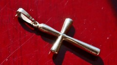 14k multi tone gold pendant 1.35″ diamond cut cross charm vintage 0.70gr N3392