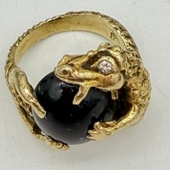 Vtg Estate 14k Yellow Gold Serpent Ring Alligator Dragon Diamond Eye 10.89gr