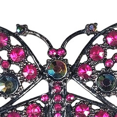 Vintage Jeweled Butterfly Brooch Pink Aurora Borealis Pin Rhinestone 2.25″