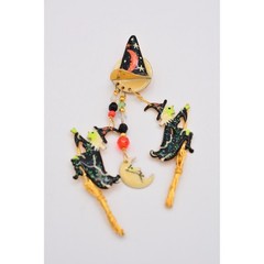 Lunch at The Ritz Vintage Halloween Pin Brooch Witch Hat Dangle Broom RARE Bin5B