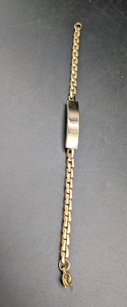 VTG Gold Tone ID Chain Bracelet, Blank Panel, 8.5″ Unmarked