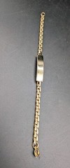 VTG Gold Tone ID Chain Bracelet, Blank Panel, 8.5″ Unmarked