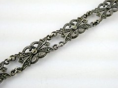Vintage Sterling Silver Ornate Link Motif Bracelet Marcasite Accents 6.5In 13.9g