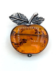 Vintage Amber Apple Brooch Sterling Silver Teacher Gift Baltic