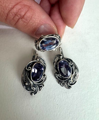 Vintage 1974 Soviet Silver 875 Set Alexandrite Color Change Filigree Kharkiv 4ХЮ