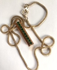 VTG 70s 80s Modernist Copper Colored Green Crystal Pretty Necklace Disco Era