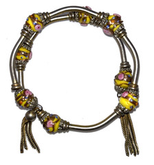 Vintage Silver Tone Expandable Bracelet Murano Wedding Cake Beads and Tassels