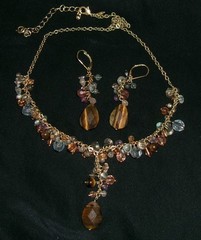 Vintage Tiger’s Eye Necklace/Earring Set-Demi Parure Signed Avon NR-Fall Colors