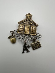 Vintage School Teacher Brooch Brass Silver Colored 6.7cm x 4.5cm BB7