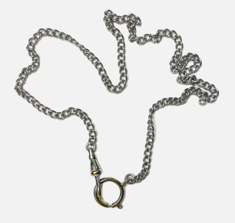 Pocket Watch Chain Necklace. Charm Holder Necklace. Silver tone. Choose Length.