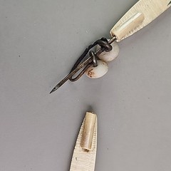 Vintage Celluloid Jabot Brooch Rhinestones Stick Pin 4.25″