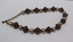 Vtg WOOD Dark Brown Bi-Cone Beads Gold Tone Round Beads Necklace Max 16”