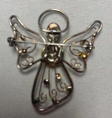 Angel with Rhinestones Singing Vintage Brooch Pin Gold Tone 2”x2”