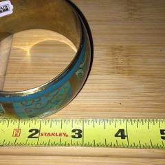 Vintage Wide Bangle Bracelet Gold Tone Brass Enamel Teal Red Green Boho