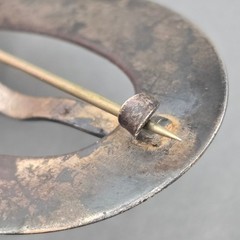 Antique Silver Oval Belt Buckle Brooch 3″ Embossed Floral Accents