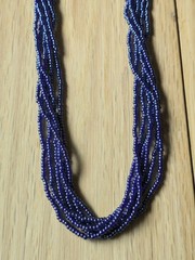 Natural Nepal Glass Seed Bead Multi Strand Necklace. Iridescent Peacock Blue 22″