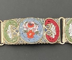 Mosaic Bracelet Vintage Italian Micro Tile Red Blue Green Flower 7.5″