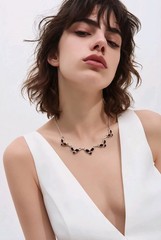 Garnet Necklace Sterling Silver Choker Red Gemstone Cluster V Shape Statement