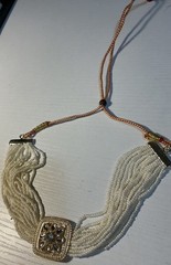 15 Strands Of Small White Beads Sq. With Teardrop Gems Choker GoldTone Unbranded