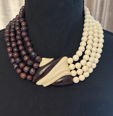 Vintage Yves Saint Laurent Resin & Wood Beaded Muti-Strand Necklace Made France