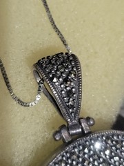 Large Solid Sterling Silver 925 Marcasite Black Onyx Pendant & Earrings