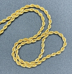 Vintage Gold Plated Rope Chain Necklace 18″ NOS Nickel Free Allergy Safe
