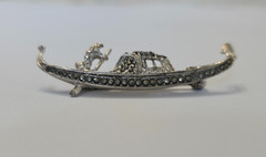 Vintage 800 Silver Marcasite Gondola Brooch