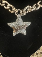Vintage Juicy Couture Rhinestone Star Pendant Necklace Y2K Silver Tone Chunky