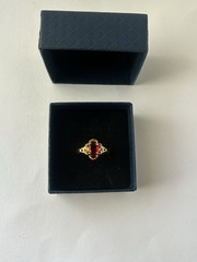 Vintage Red Cubic Zirconia Ring Gold Plated Womens Size 8.5