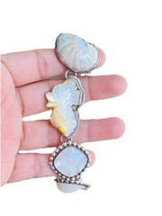 Vintage Sterling Silver AMY KAHN RUSSELL Mother Of Pearl Carved Fish Bracelet