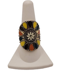 Southwestern Style Native Design Flower Blossom Vintage Silver Tone Ring 8.5