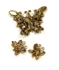JULIANA DELIZZA & ELSTER BUTTERFLY Brooch Pin Clip on Earrings Set 2520 UV REACT