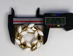 Vintage Rhinestone Wreath Brooch Milk Glass AB Stones Gold Navettes Gold Tone
