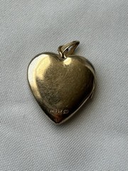 Vintage M H C F Heart Locket Pendant Engraved Gold Tone Photo Signed