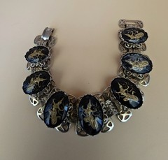 Vintage Siam Thai Dancer Panel Bracelet Black Glass Intaglio 7″ Wide…