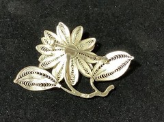 Vintage Sterlling Silver Flower Pin Pearl Center Brooch Marked Silver